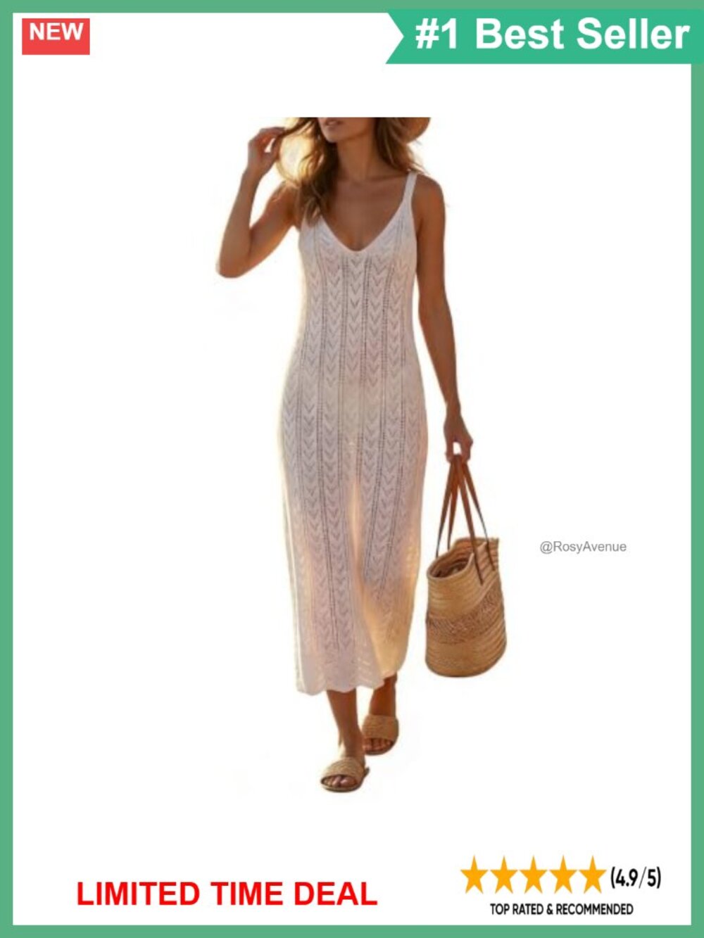 Crochet Sleeveless Knit Swimsuit Coverup V-Neck Midi Beach Dress